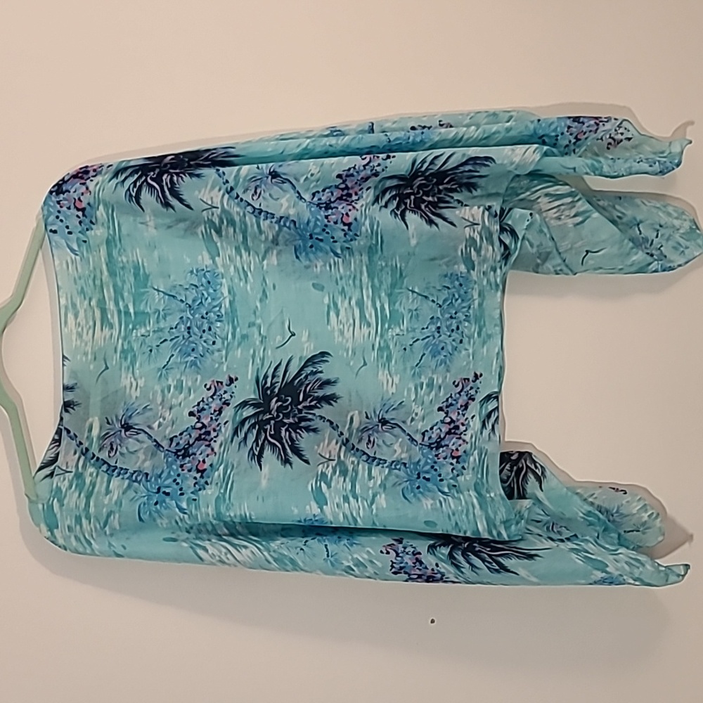 Light Blue Tropical Print Women's Scarf Wrap